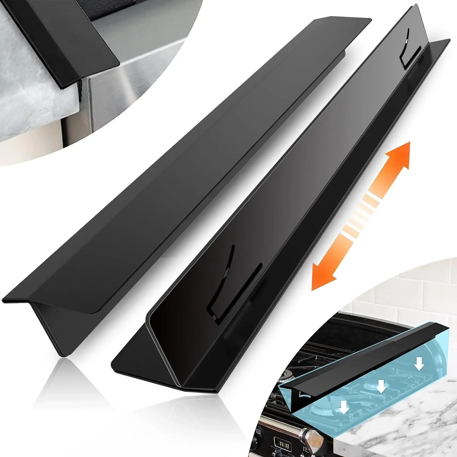 Expandable Stainless Steel Stove Gap Filler(2-Pack) | Stove Gap Filler, Range Trim Kit, Heat-Resistant Oven Side Guard & Kitchen Counter Trim Kit (13.8"-27.5")