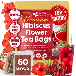 【FreshDrinkUS】 Premium Hibiscus Flowers Tea Bags, 100% Natural, Pure from Hibiscus Flowers. Loose Flower Hibiscus Herbal Tea. Hibiscus Flower Tea. No Sugar, No Caffeine, No Gluten, Vegan. hibiscus tea Beverage