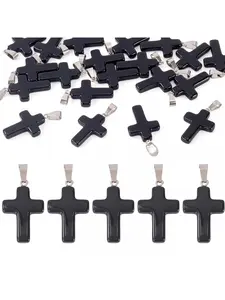 15 Pieces Natural Crystal Obsidian Cross Pendant - Bulk Fashion Black Gemstone Cross Charms, Ideal for DIY Necklaces, Earrings, Bracelets, Keychain Jewelry Making Supplies, Sparkling Spiritual Gift, Perfect for Christmas and Birthday Gifts, Diy Pendants