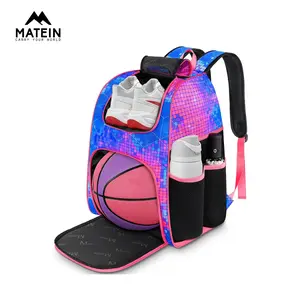 MATEIN Polyester Multi-Sports Backpack, Lightweight Sturdy Water-Resistant Bag with Ball Holder, Zip Shoe Compartment & Mesh Side Pockets for Basketball Training Equipment