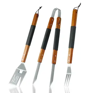 Vivicreate Outdoor BBQ Barbecue Grill Cooking Griddle Fork Kinfe Click Set Stainless Steel Utensils Handles