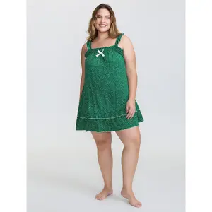 BLOOMCHIC Women's Rayon Sleeveless Ruffled Strap Polka Dot Floral Print Lounge Mini Dress - Casual Wear, Smooth Fabric, Flattering Fit 2026 Summer Vibes Swimweek