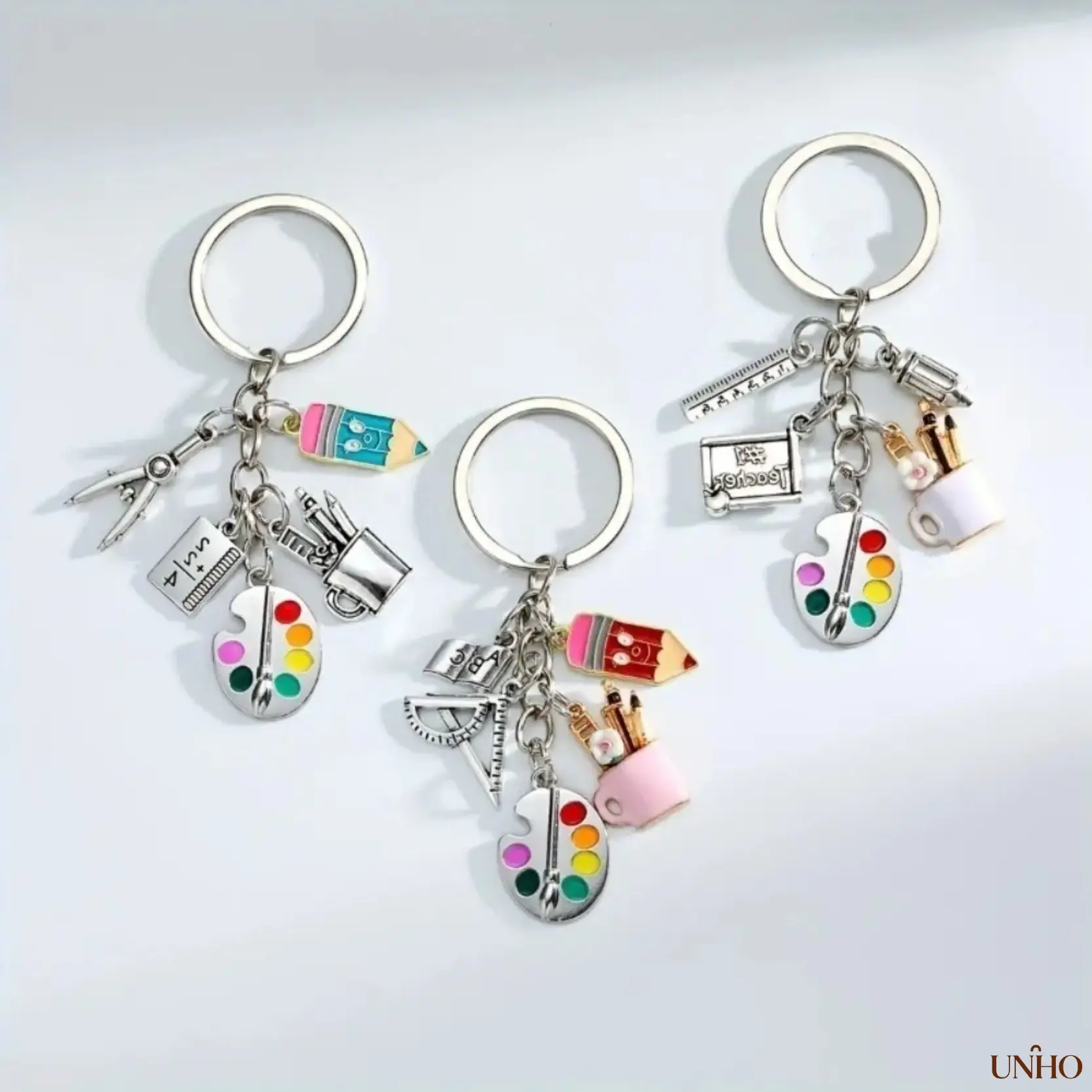 Art-Themed Charm Set Key Ring Bag Accessory, Multiple Items With Paint Palette, Pencil, Ruler, Mug, Decorative Meaningful Accessory For Educators, Gift Ideas For Handbags & Car Keys