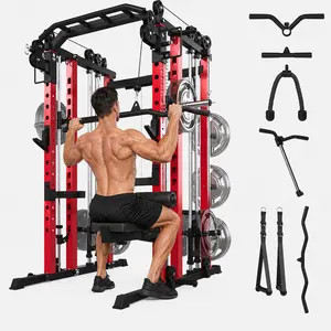 Bezliving Smith Machine Home Gym Power Cage, 2000 lbs Capacity, LAT Pulldown, Dual Cable Crossover & Pulley System, All-in-1 Squat Rack for Strength Training, Bench Press (Garage Gym Use)