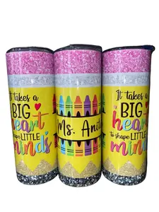 Teacher - Custom Name - Pencil Tumbler - 20oz oz 20 oz. 20oz. Skinny Sublimation Tumbler - Amy's Tumbler Junkies - Your Favorite Tumbler Shop! Bottled Lid