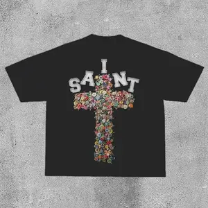 Vintage Saint Cross Graphics Printed Cotton T-Shirt Y2k Graphic Tees vintage graphic tees Soft Top dark design trendy tshirt Christian Faith T-Shirt naruto anime oversize streetwear tee back red hard christmas crewneck graphic jenni sweatshirt mexican mer
