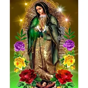 5D DIY  Art Painting Kit, Virgin Mary 16X20 inches Round Full Drill  Rhinestone Embroidery Cross Stitch Arts Craft for Home Wall Decor .