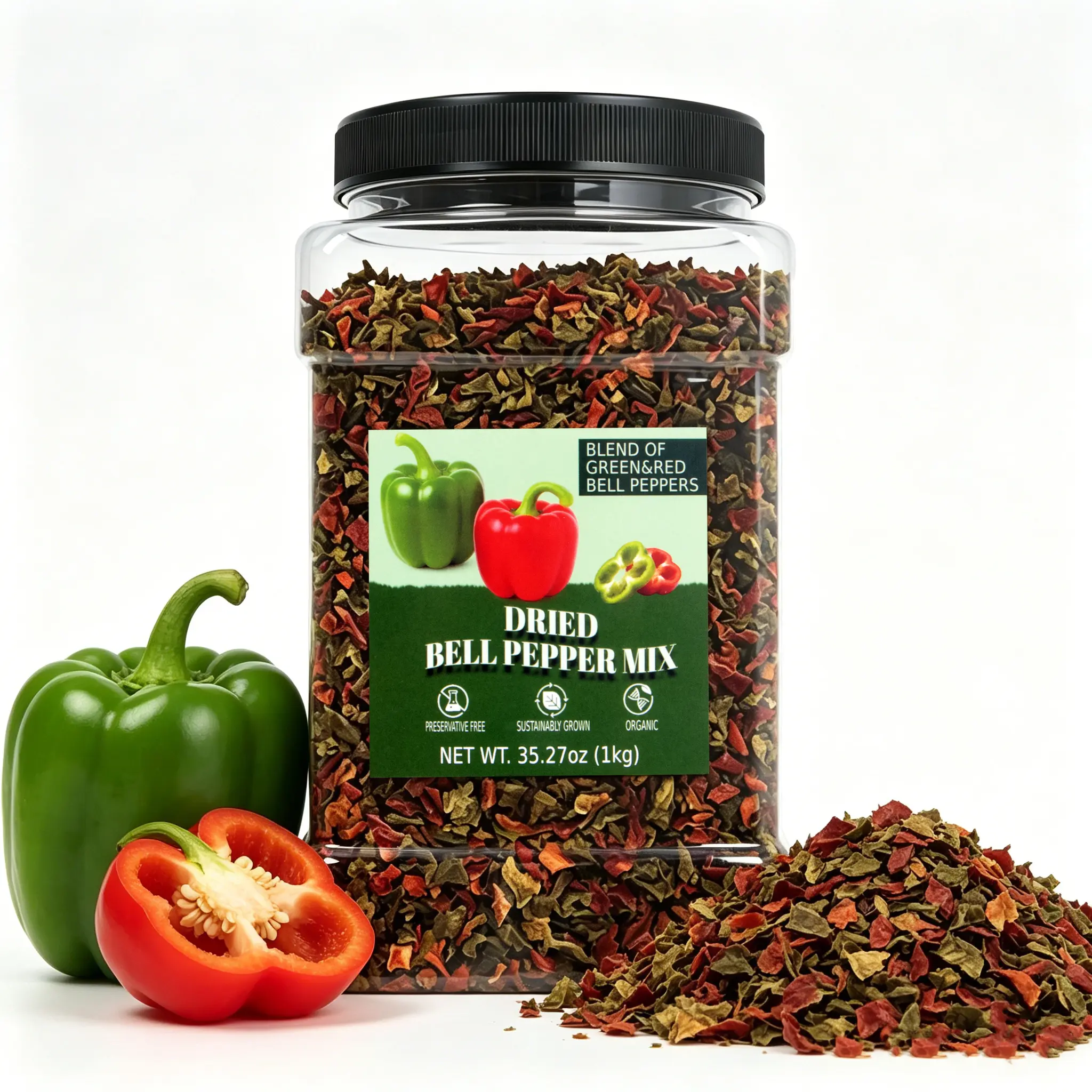 Bulk Chopped Dehydrated Red & Green Bell Pepper Mix Flakes - 100% Natural Original Chili-Infused Dried Vegetables, Sugar-Free Vegan Spice Blends with Robust Flavor for Soup, Pizza Toppings