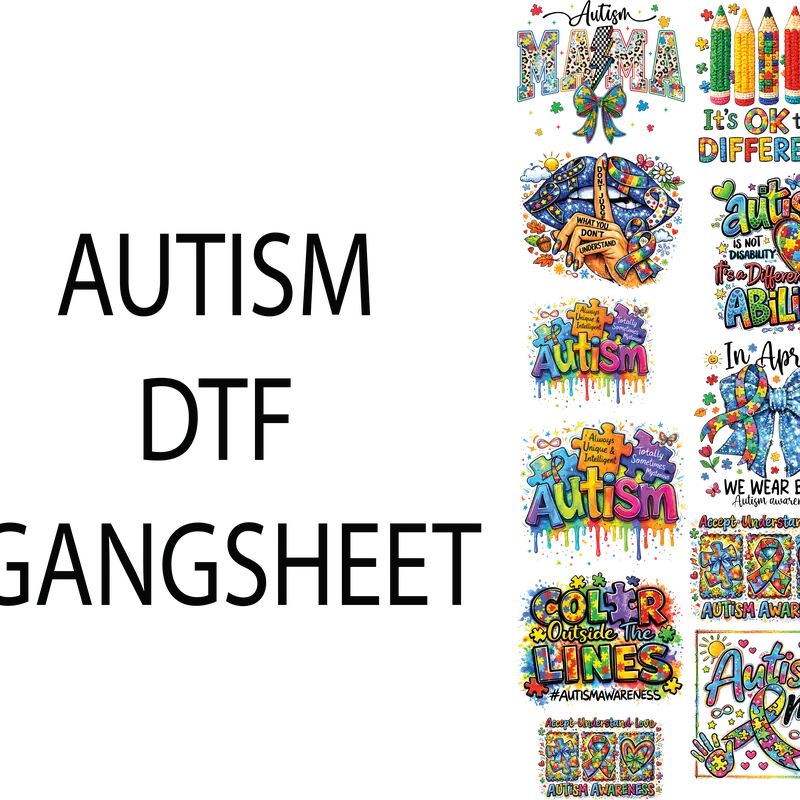 AUTISM DTF GANGSHEET FOR SHIRTMAKING