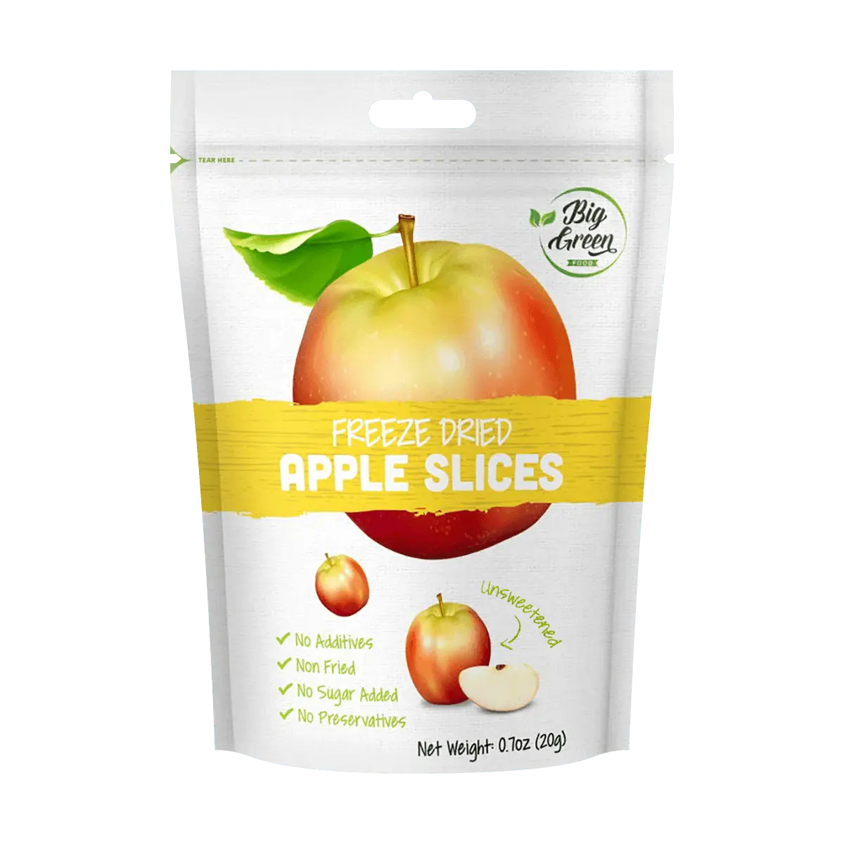 BIG GREEN Freeze Dried Apple Slices - Natural, Crispy, Healthy Snack, 20g Bag
