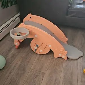 Costzon Toddler Rocking Chair with Basketball Hoop, Rocking Horse, Slide, Foldable Climber Rocking Chair playset for Both Indoors Outdoor Use, Christmas Festival Gift Black Friday Cyber Monday