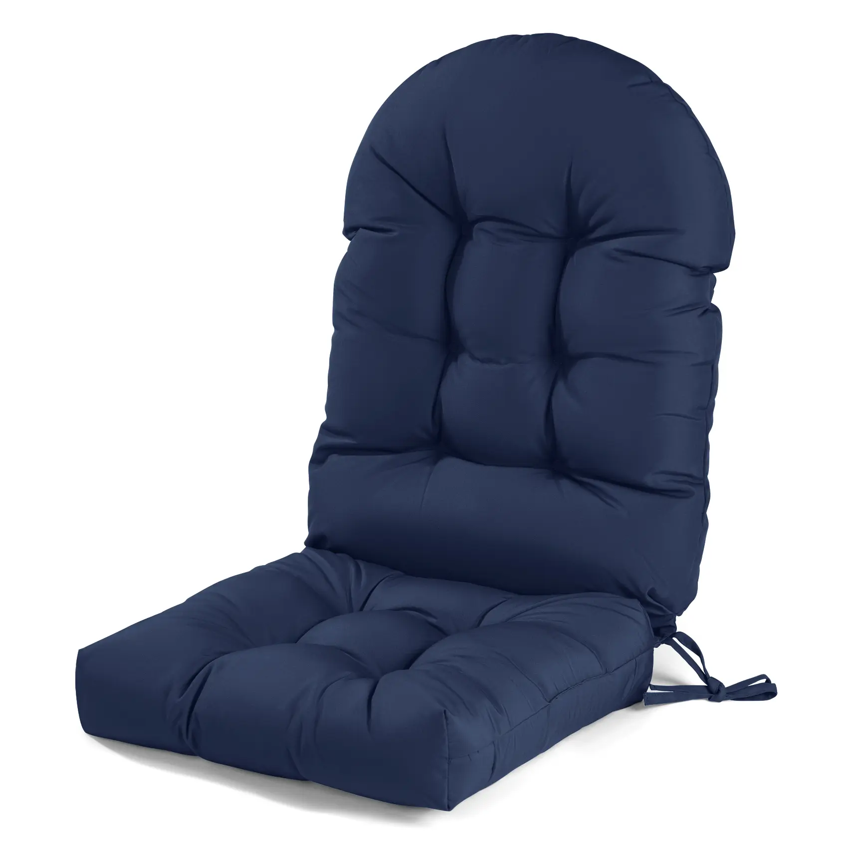 Navy Blue Sturdy Outdoor Seating Cushion Set - Waterproof Polyester Fiber Foam Seat & Back Cushions, Double-Stitched Seams, Secure Ties, Side Straps & Elastic Band, Stable Fit for Adirondack, Patio Chairs