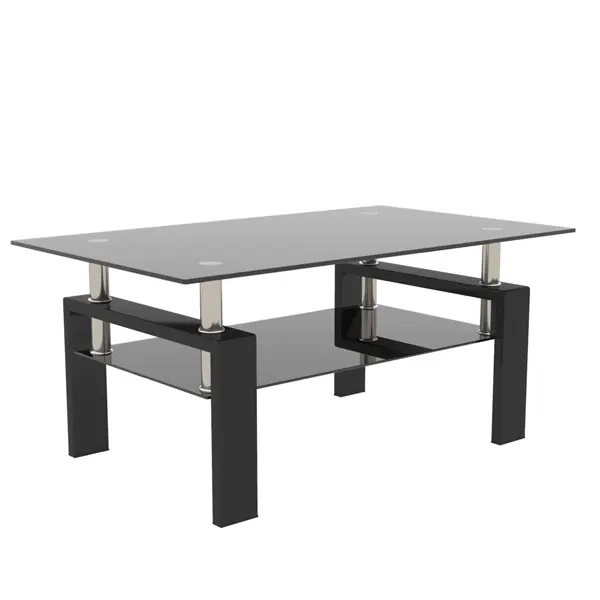 Black Rectangle Multipurpose Modern Contemporary Coffee Table, Sturdy Iron Legs, Storage Shelves, Easy Assembly Indoor Living Room Center Table, Multipurpose Coffee Tables