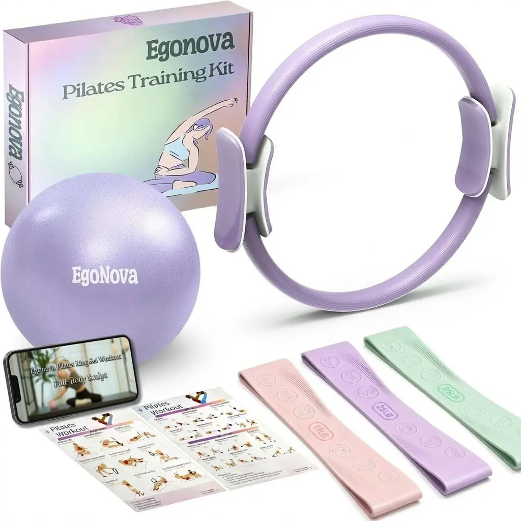 14-Inch Pilates Ring Set - Home Pilates Equipment, Yoga Equipment with Dual Padded Handles, Exercise Ball, Durable Elastic Bands (15,25,35 lbs) for Functional Training Workout & Body Toning