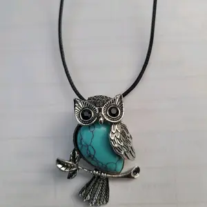 Blue crackle owl necklace