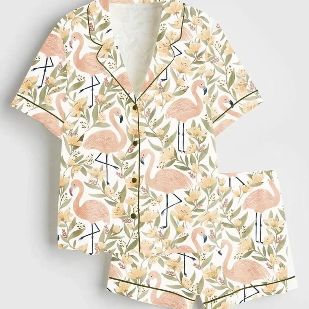 Flamingo Pajama Set Women, Flamingo Pajamas Women Set, Animal Pajamas Women, Summer Pajamas Women, Pajamas Women, Gift For Her