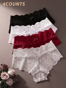 Women's High-Waisted Lace Material Thong Panties, Elegant Star Print Design, Breathable & Comfortable Underwear, Perfect for Daily Wear, Aesthetic