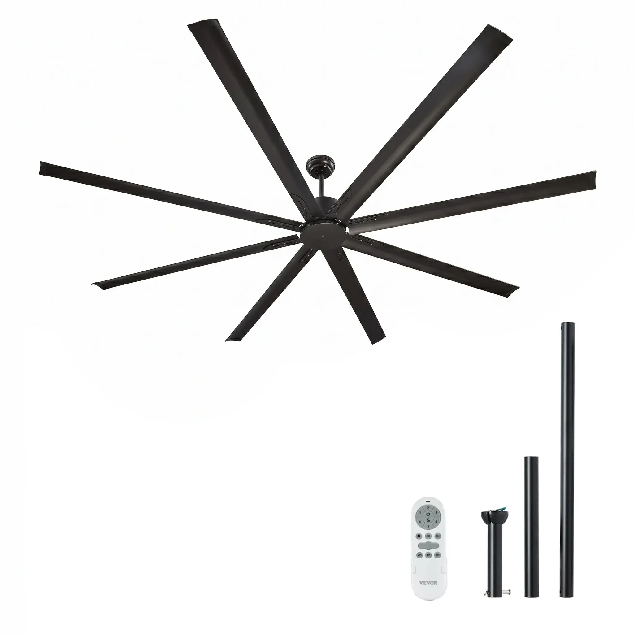 VEVOR 96 In Ceiling Fan without Light, 6-Speed Remote Control, Aluminum 8-Blade, Reversible DC Motor, Modern Low Profile Flush Mount Exterior Fan for Bedroom, Living Room, Patio, Indoor/Outdoor, Black tiktokshopbacktoschool