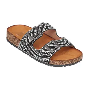 Holly Black Footbed Sandals - Open-Toe Design with Decorative Bracelet, Comfortable Summer Shoe for Women