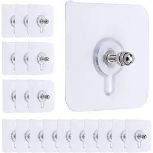 20pcs Self Adhesive Picture Hooks, Heavy Duty 26.5 lbs Load-Bearing Picture Hangers Without Nails Waterproof Wall Hooks for Bathroom Kitchen Office (Transparent)