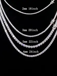 6mmLuxur Jewelry VVS 2/3/4/5MM Width Moissanite Tennis Necklace Pass Diamond Test Bling Iced Sterling Silver Chain with Gra Real Moissanite Chain