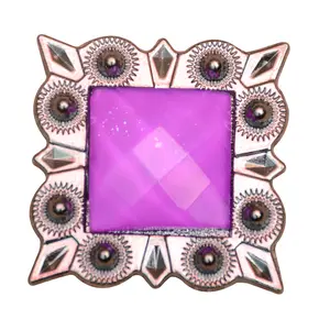 HILASON Western Screw Back Concho Rose Square Crystal Bling Cowgirl Color | Bridle Conchos Slotted