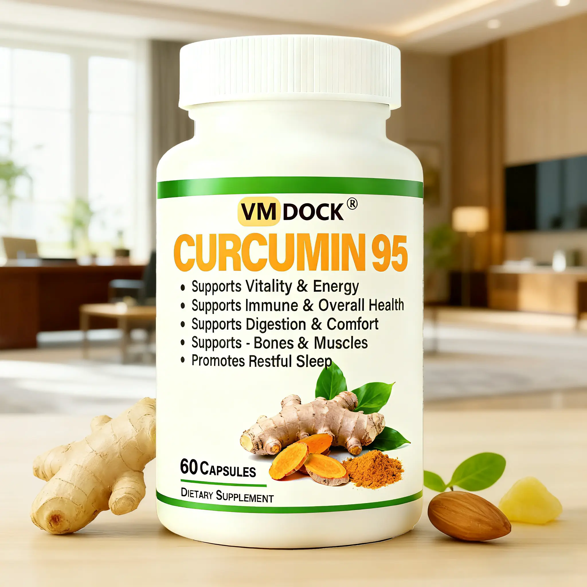 VMDOCK Edible Turmeric Curcumin 1000 mg Dietary Supplement - with Black Pepper, MCT Oil, 95% Curcuminoids for Enhanced Absorption, Non-GMO, Gluten-Free Health Support, Gmo Free