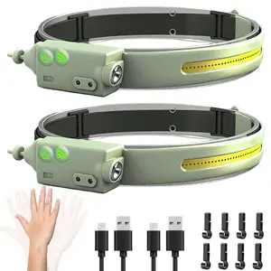 Headlamp Rechargeable, 230° Wide Beam Head Lamp with Spotlights, LED Headlamp with Motion Sensor, 5 Modes Rechargeable Headlamp, Head Lights for Forehead, Headlamps for Adults Running Hard Hat usb headband flashlight