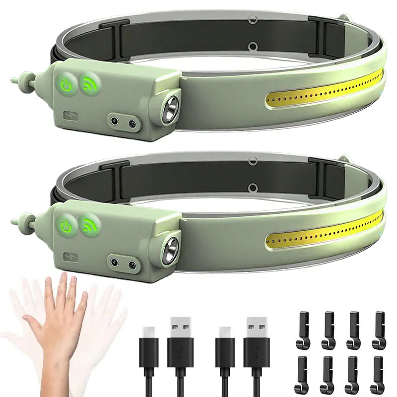 Headlamp Rechargeable, 230° Wide Beam Head Lamp with Spotlights, LED Headlamp with Motion Sensor, 5 Modes Rechargeable Headlamp, Head Lights for Forehead, Headlamps for Adults Running Hard Hat usb headband flashlight