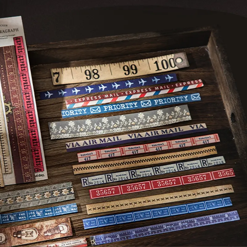 Vintage Paper Strip Stickers Pack, Retro Style Unique Decorative Adhesive Strips for DIY Crafts & Scrapbooking, Perfect for Journaling & Creative Projects