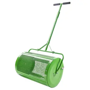 【Summervibes】VEVOR Compost Spreader and Peat Moss Spreader,  24" Push/Tow-Behind Roller Lawn Spreader with Height Adjustable T Shaped Handle, Steel Mesh Basket Garden Spreader for Spreading Manure Topsoi
