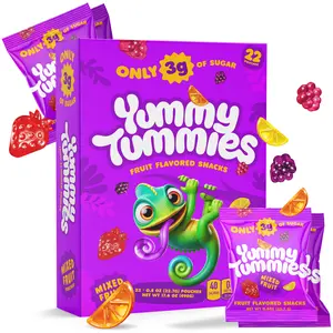 Yummy Tummies 22 Pack, 70% Less Sugar Fruit Snacks, Only 3g Sugar Per 0.8oz Pouch