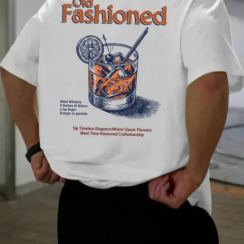 Men's Drink & Letter Print Graphic Tee, Casual Style Tee, Regular Fit Casual Short Sleeve T-shirt for Summer, Men's Top for Daily Wear, Casual Streetwear Top, Crewneck, Casual Summer Tees