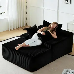 67 Inch Chaise Lounge Chair Indoor, Oversized Plush Corduroy Upholstered Boneless Faux Fur Sofa Bed No Assembly Required, Deep Seat Sleeper Cloud Couch Reading Chairs, Sofas sectional Couches for Living Room, Bedroom, Modern Reading Chair