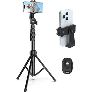 64 Tripod for Cell Phone & Camera, Phone Tripod with Remote and Phone Holder, Sturdy &  Height Adjustable Multi-Angle Shot Selfie Stick Tripod for Video Recording