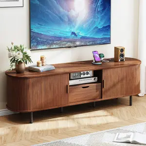 【Valentine's Day gift】ONBRILL 69" TV Stand with Power Outlet for TVs up to 80", Entertainment Center with Storage and Drawer, TV Console with Adjustable Shelves and Sliding Door, TV Stand for Living Room, Bedroom
