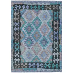 Machine Washable Indoor/Outdoor Chantille ACN1915 Teal 10' x 14' Rug