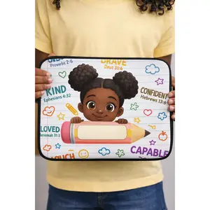 Cutie School Girl "Personalized" Laptop Sleeve | with Positive Affirmations & Bible Verses | for Back-to-School