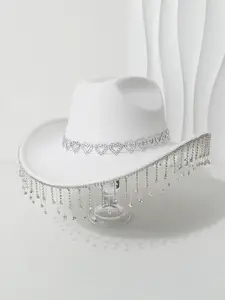 Heart Rhinestone Fringe Western Cowboy Hat, Festival Performance Eye-Catching Item, Sparkle Party Cap, Bridal Bridesmaid Single Party Photo Prop, Cowboy Style Hat