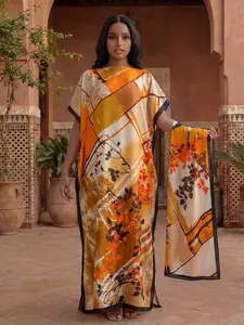Women's Sexy Plant Print Robe Set, Shawl Scarf Headband, Beach Sun Protection Swimwear Cover Up Satin Silk Wrap, All Seasons Fashion Accessory, Swimwear Coverups, Swimsuit Cover Up