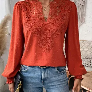 AfashionablelaceV-neckshirtforwomen'sclothing,suitablefordailycommuting