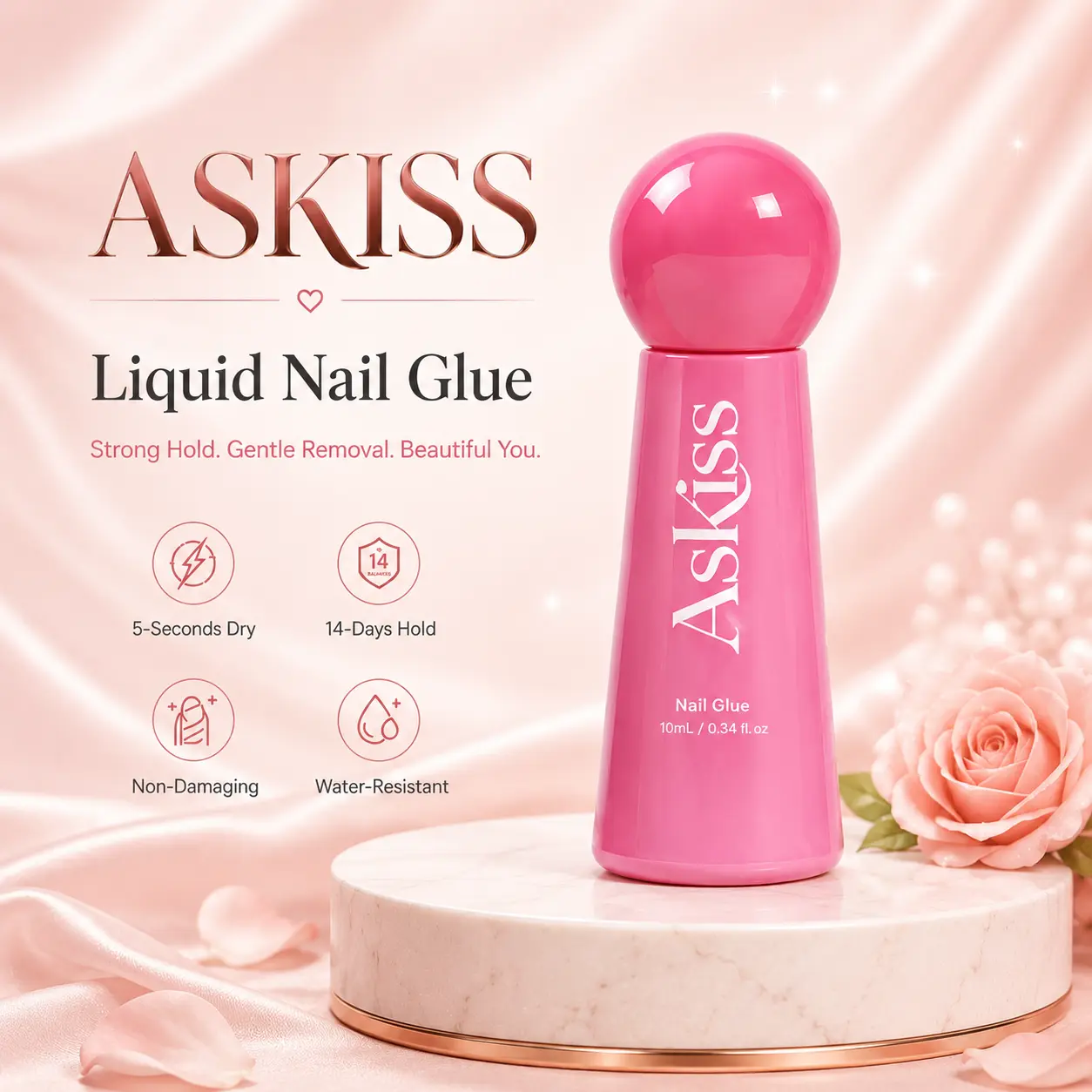 ASKISS Nail Glue (10ml) and Remover (20ml) and 30 nail tips - Strong Adhesive for Acrylic Tips & Fake Nails, 10s Quick Dry, No UV Lamp, Professional DIY Manicure Essentials