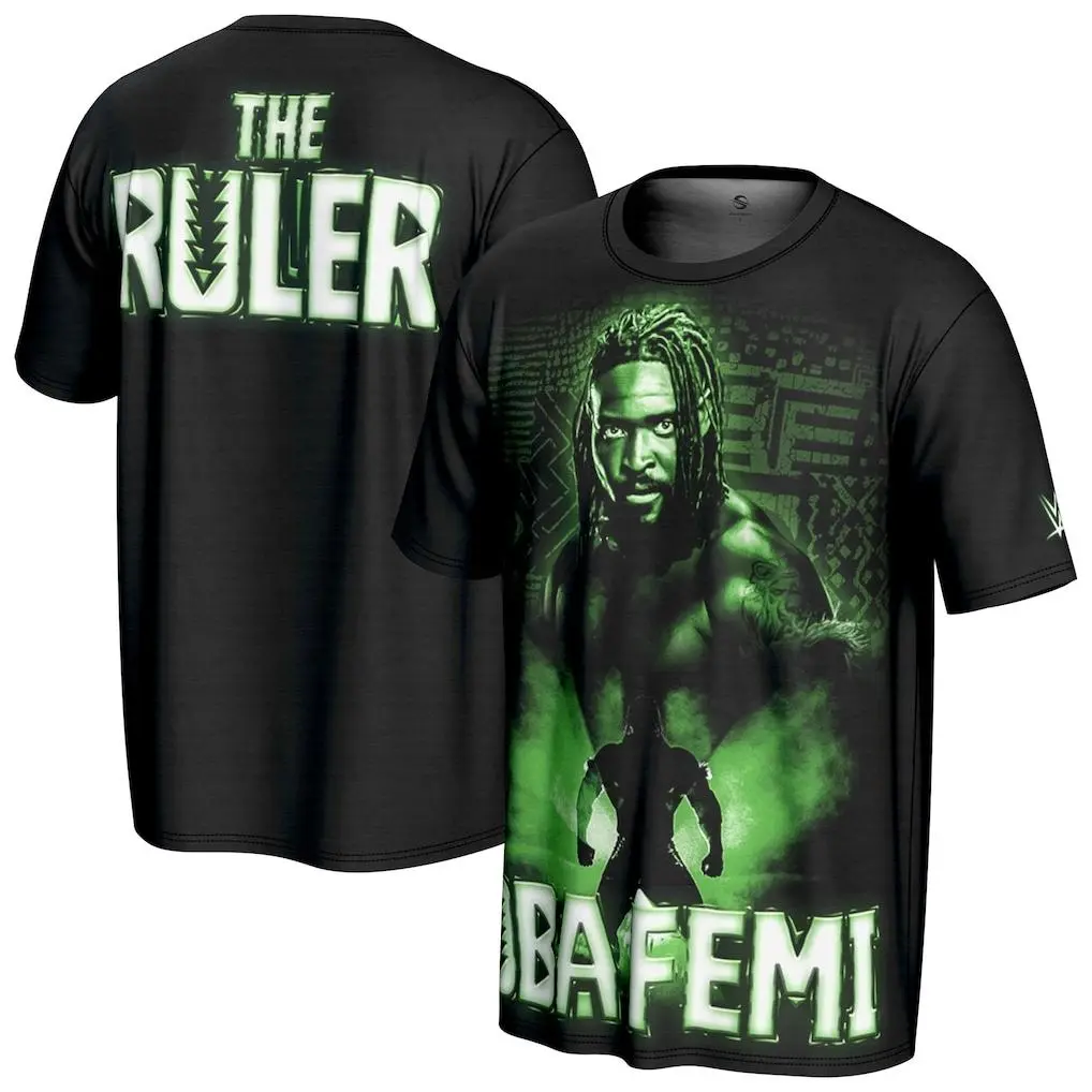 Women's Oba Femi The Ruler Digital Print Round Neck T-Shirt, Unisex Casual Bold Graphics Cotton Short-Sleeve Wrestling Fan Fitted Top