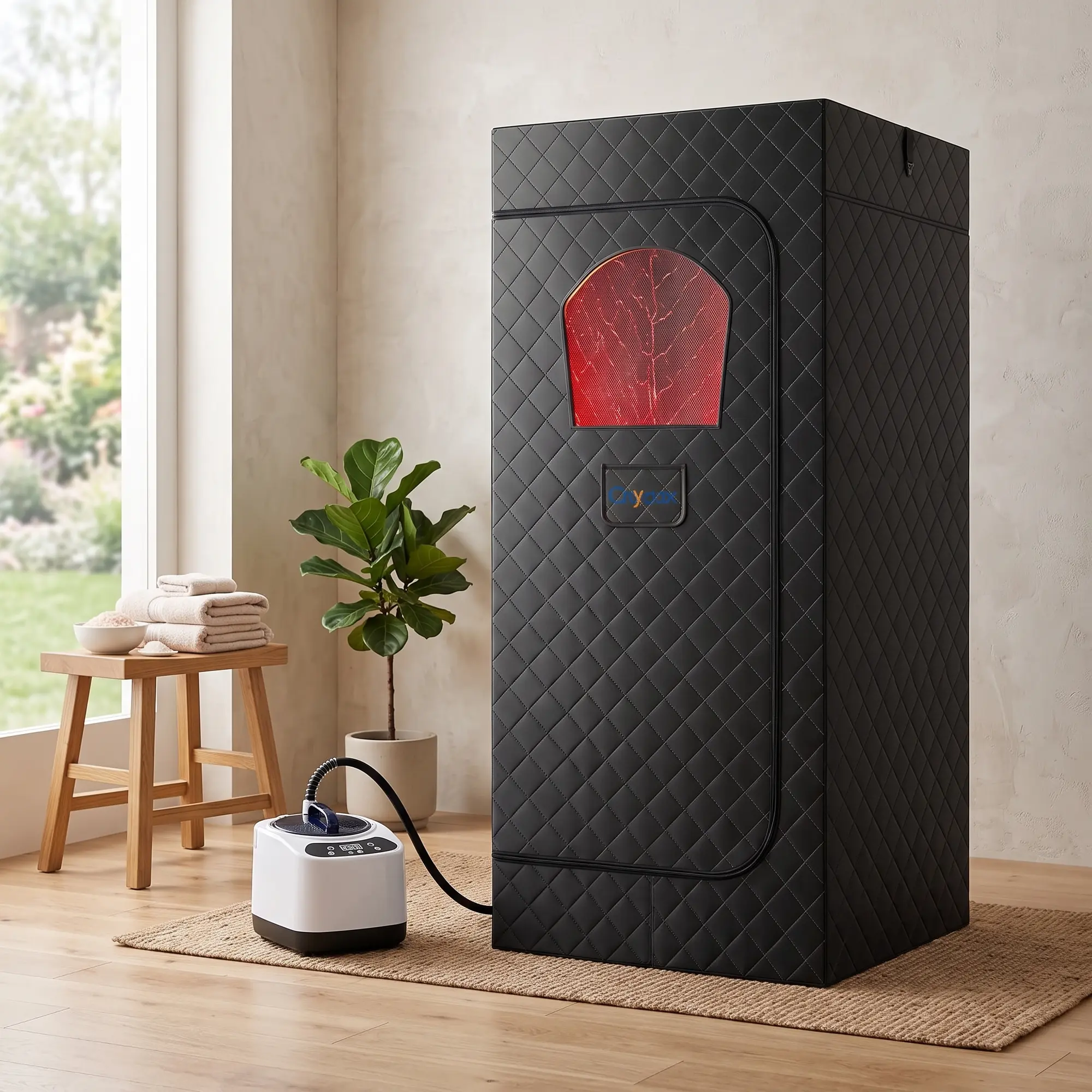Infrared Sauna Box, Portable Sauna with 660nm Red Light Therapy & 850nm,5-Layer Waterproof, 3L 1300W Steamer,Folding Chair,for Home Sauna Spa Personal Saunas Tent Indoor Outdoor