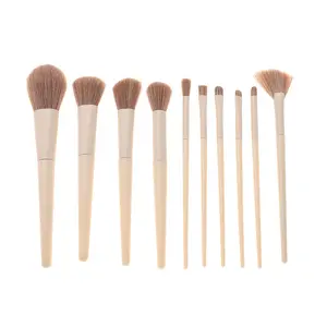 10-Piece Makeup Brush Set with Blush Powder Concealer Eyeshadow Brushes Portable with Mirror Nylon Bristles Wooden Handles Oval Multifunctional Ultra Thin Eyeliner Smudge Brush Set for Professional Makeup Foundation Blending Brush Angled Concealer Brush