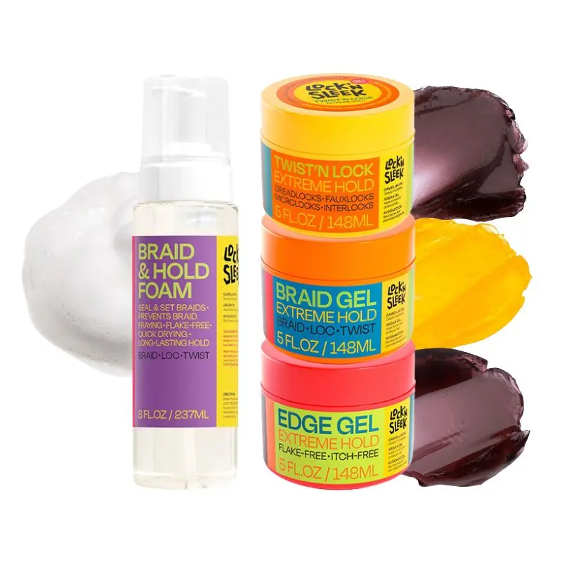 LOCK’N SLEEK Edge, Braid, & Loc Styling Haircare, Natural Vegan Edge Control, Braid Gel, Twist Gel & Setting Foam for Frizz-Free, Long-Lasting Styles