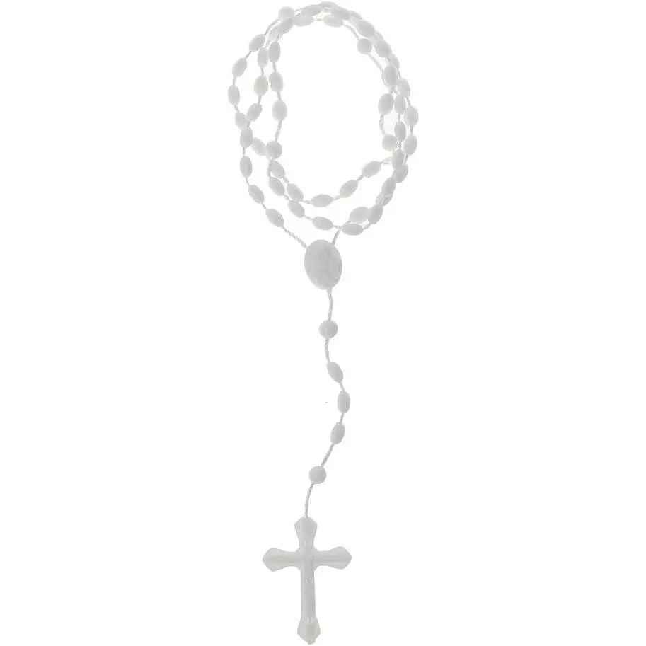 Plastic Rosary Beads Luminous Necklace Catholicism Prayer Religious Jewelry, White