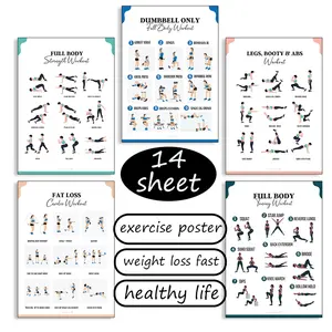 Workout Bundle Poster, 14 Pages Full-Body Fitness Guide for Strength Training, Cardio Exercises, Abs and Stretching - Stay Healthy with Illustrated Exercise Charts and a Daily Workout Tracker Included for Adults Healthy Life