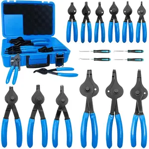 Versatile Snap Ring Pliers Set with Pick Tool, Retaining Ring Pliers with 4 Tip Sizes (0.038/0.047/0.070/0.090in) for Circlip Removal, Automotive & Machinery