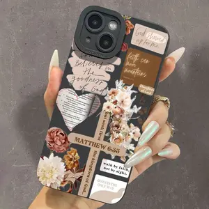 Multi-Size Floral & Letter Cellphone Case, Soft TPU Shockproof Total Protection Handheld Accessory with Bible & Sticker Design for iPhone Series (16/15/14/13/12/11/X/XS), Gift for Friends